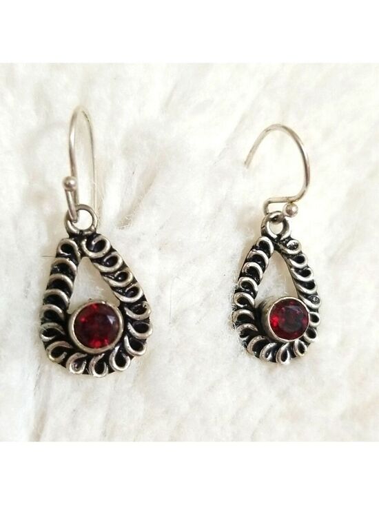 Jewelry - Hand made silver earrings with lab created rubies.